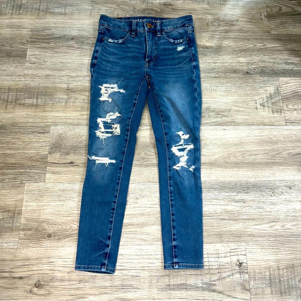 American Eagle skinny jeans, patched distressing size 2